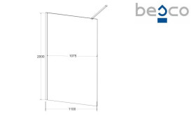 Душевая перегородка Besco Leafy Walk in 110х200 см профиль черный матовый/прозрачное стекло с узором LF-110-200C