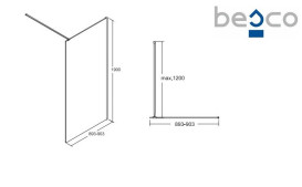 Душова перегородка Besco Toca Walk in 90х190 см профіль чорний матовий/прозоре скло TCB-90-190C