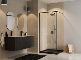 Душова перегородка Besco Toca Walk in 90х190 см профіль чорний матовий/прозоре скло TCB-90-190C