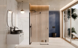Душова перегородка Besco Vayo Walk-In 90х200 см розсувна матовий чорний/прозоре скло VYB-90-200C