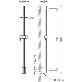 Душова штанга Tres Showers 760 мм з підключенням шланга хром 03493199