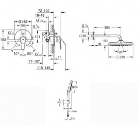 Душевая система Grohe Eurosmart New + Tempesta 250 Cube с верхним и ручным душем хром UA25183004