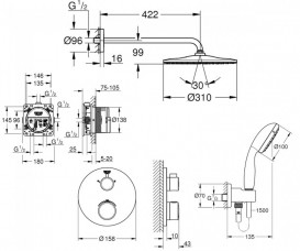 Душова система Grohe Grohtherm з термостатом прихованого монтажу хром 26406SC0