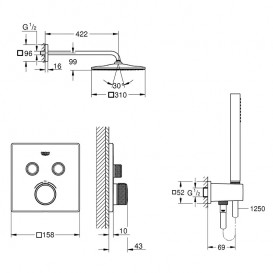 Душевая система Grohe SmartControl Cube с термостатом на 2 потребителя хром 26405SC1