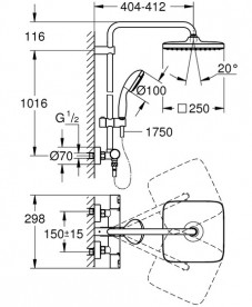 Душевая система Grohe Vitalio Start 250 Cubе с термостатом хром 26696000