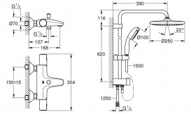 Душевая система Grohe Vitalio Start System 250 с термостатом Precision Start черный матовый UA303904TR
