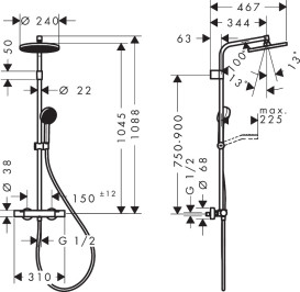 Душевая система Hansgrohe Activera S 240 1jet EcoSmart+ с термостатом Ecostat Fine Varia черный матовый 28083670
