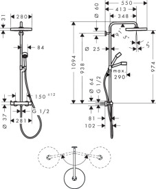 Душевая система Hansgrohe Axor One 280 1jet с термостатом хром 48794000