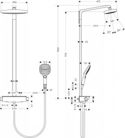 Душевая система Hansgrohe коллекция Raindance Select E Showerpipe EcoSmart 300 2jet с термостатом хром/белый 27282400