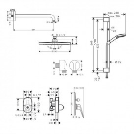 Душова система Hansgrohe з одноважільним змішувачем Novus і верхнім душем хром 7102021