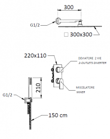 Душова система Mariani Avenue з одноважільний змішувач і верхнім душем чорний матовий 17BAV P2 QX30.14