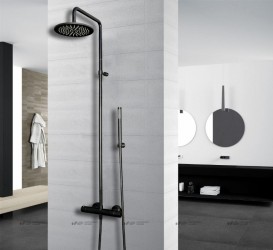 Душевая система Paffoni Birillo Fix с термостатом верхним и ручным душем черный матовый ZCOL 684 LIQ NO