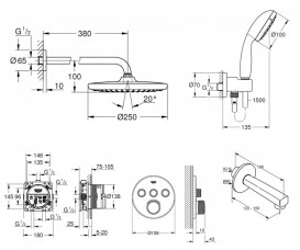 Душова система прихованого монтажу Grohe Grohtherm SmartControl з New Tempesta 250 хром UA26416SC2