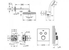 Душова система прихованого монтажу Grohe Grohtherm SmartControl з Tempesta Cube 250 хром UA26415SC1