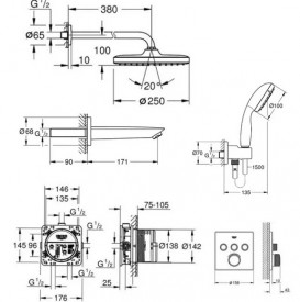 Душевая система скрытого монтажа Grohe Grohtherm SmartControl с Tempesta Cube 250 хром UA26415SC2