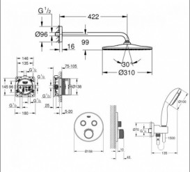 Душова система прихованого монтажу Grohe Grohtherm Smartcontrol з Rainshower Mono 310 хром UA26406SC1