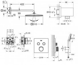Душова система прихованого монтажу Grohe Grohtherm SmartControl з Rainshower Mono 310 Cube хром UA26405SC1