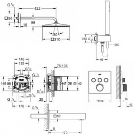 Душова система прихованого монтажу Grohe Grohtherm SmartControl з Rainshower Mono 310 Cube хром UA26405SC2