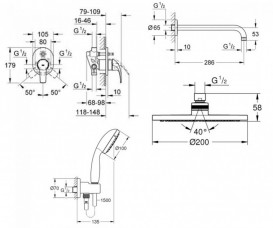 Душевая система скрытого монтажа Grohe BauCurve с верхним душем New Tempesta Cosmopolitan 200 хром UA290430UR