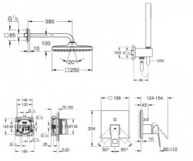 Душова система прихованого монтажу Grohe Eurocube з верхнім душем Tempesta Cube 250 хром 26415SC3