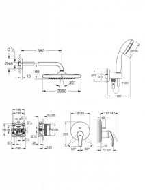 Душевая система скрытого монтажа Grohe Eurosmart с верхним душем Tempesta 250 хром 26416SC3