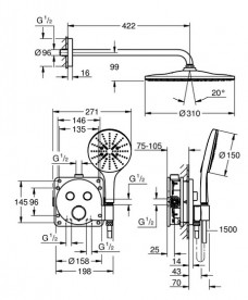 Душева система прихованого монтажу Grohe QuickFix Precision SmartControl з Rain Mono 310 хром 34877000