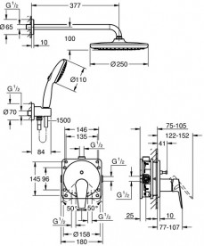 Душева система прихованого монтажу Grohe QuickFix Start Edge з Vitalio Start 250 хром 25293000