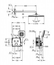 Душевая система скрытого монтажа Grohe Grohtherm SmartControl с Rainshower Mono 310 Cube фантомный черный 34865KF0