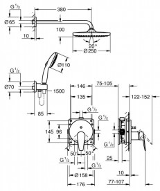 Душевая система скрытого монтажа Grohe BauEdge с Tempesta 250 хром 25290000