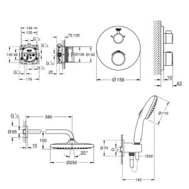 Душевая система скрытого монтажа Grohe Eurosmart с Tempesta 250 черный матовый UA26415SC9