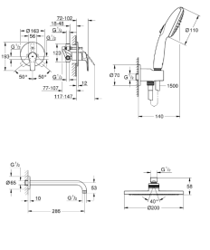 Душева система прихованого монтажу Grohe Eurosmart із Tempesta 200 хром UA25183003