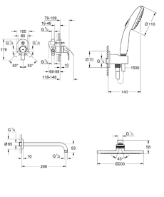 Душевая система скрытого монтажа Grohe BauCurve с Tempesta 200 хром UA29043003