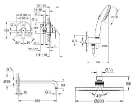 Душова система прихованого монтажу Grohe Eurosmart з верхнім душем New Tempesta Cosmopolitan 200 хром UA25183004U