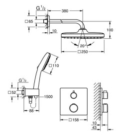 Душевая система скрытого монтажа Grohe Grohtherm с верхним душем Tempesta 250 Cube хром 1039950000