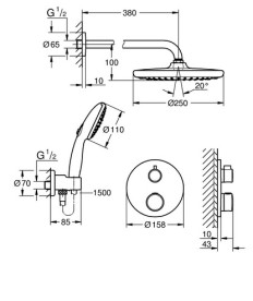 Душевая система скрытого монтажа Grohe Grohtherm с верхним душем Tempesta 250 хром 1039960000