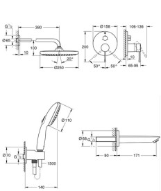Душевая система скрытого монтажа Grohe Essence с верхним душем Tempesta 250 хром UA26417SC1