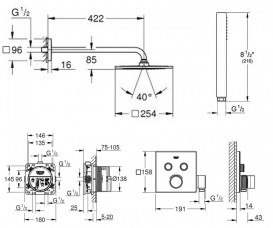 Душова система прихованого монтажу Grohe Grohtherm SmartControl + Rainshower Allure 230 з верхнім і ручним душем хром UA3450600A