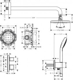 Душова система прихованого монтажу Hansgrohe Croma E 280 1jet Ecostat E хром 27953000