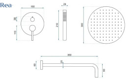 Душевая система скрытого монтажа Rea Lungo со смесителем черный глянцевый REA-P4420