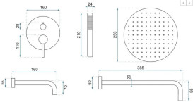 Душевая система скрытого монтажа Rea Lungo со смесителем матовое золото REA-P6609
