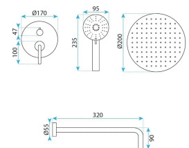 Душевая система скрытого монтажа Rea Ontario со смесителем графит REA-P5504
