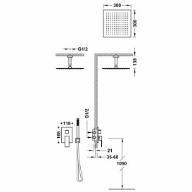Душова система прихованого монтажу Tres Cuadro Exclusive з одноважільним змішувачем чорний матовий 00628003NM