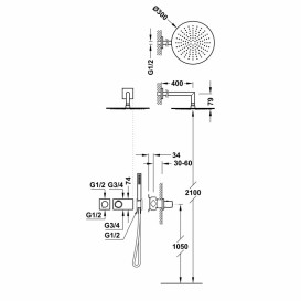 Душова система прихованого монтажу Tres Study Exclusive термостатична з верхнім та ручним душем металевий чорний 20735201KM