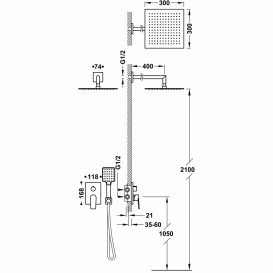 Душевая система скрытого монтажа Tres Project-Tres с однорычажным смесителем золото 21128040OR