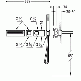 Душова система прихованого монтажу Tres Slim-Tres з термостатом для ванни і душа хром 20719201