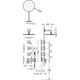Душова система прихованого монтажу Tres 3V з трьома бічними форсунками хром 21027304