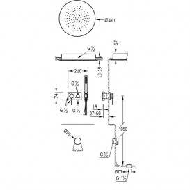 Душова система прихованого монтажу Tres 3V з наповнювальним клапаном і зливом для ванни хром 21027310