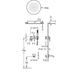 Душевая система скрытого монтажа Tres 3V с изливом для ванны черный матовый 21027311NM