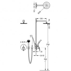 Душевая система скрытого монтажа Tres Eco-tres с верхним и ручным душем хром 07088002