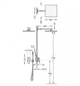 Душова система прихованого монтажу Tres Cuadro Tres з одноважільним змішувачем хром 106980